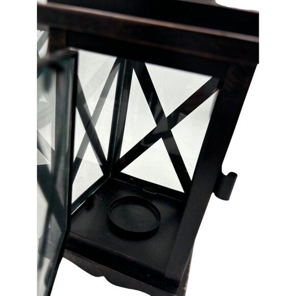 2 Metal and Glass Candle Lanterns Oil Rubbed Bronze New 10" x 4" Votive Candle h - Picture 5 of 14